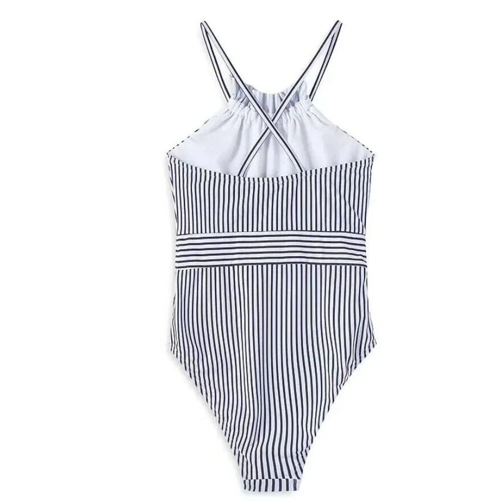 Habitual Girls Scarlett Stripe One Piece Swimsuit in Navy/White Size 14 MSRP $56